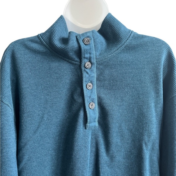 Duluth Trading Men Blue Grn Burly Button Mock Neck Thermal Waffle Knit Shirt XL - Picture 2 of 5